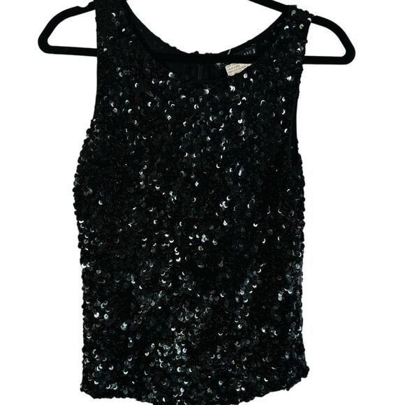 Le Lis Blanc Black Sequin Sleeveless Tank Womens L 100% Viscose Vintage Evening - Picture 1 of 9